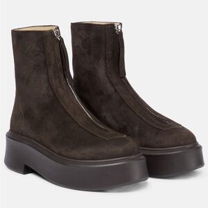 The Row Dark Brown Suede Zip Up Boots